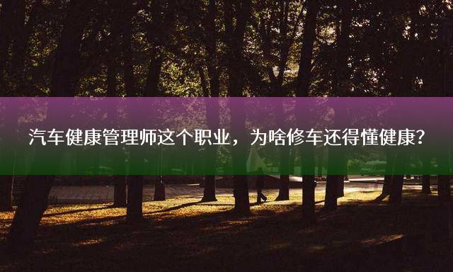 汽车健康管理师这个职业，为啥修车还得懂健康？