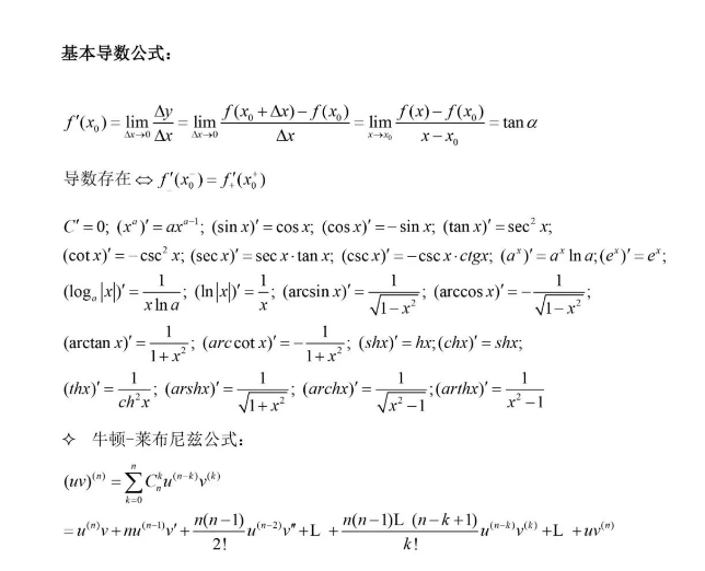 山西专升本数学附常用公式